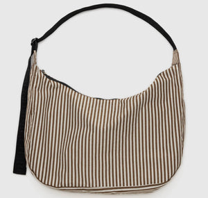 Large Nylon Crescent Bag / Brown Stripes